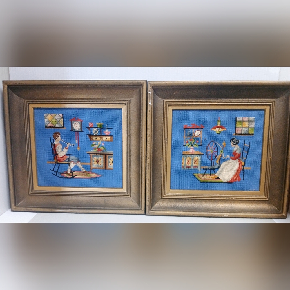 Vintage Needlepoint Art in Frames